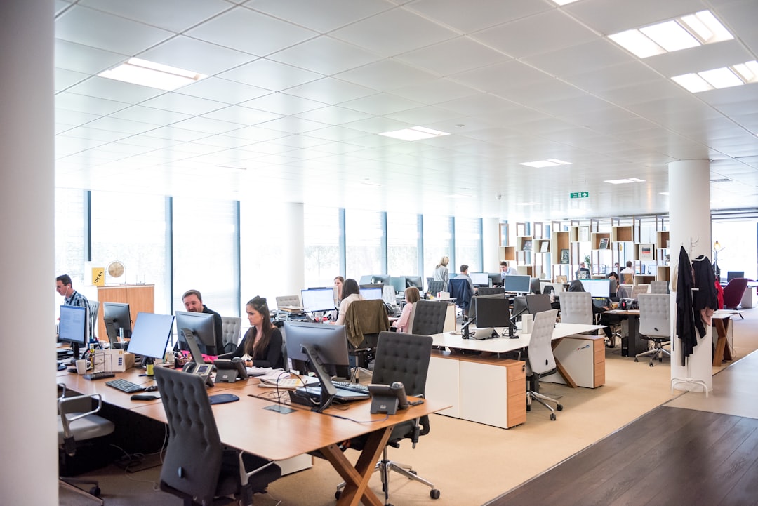 Modern commercial office space with ceiling HVAC installation